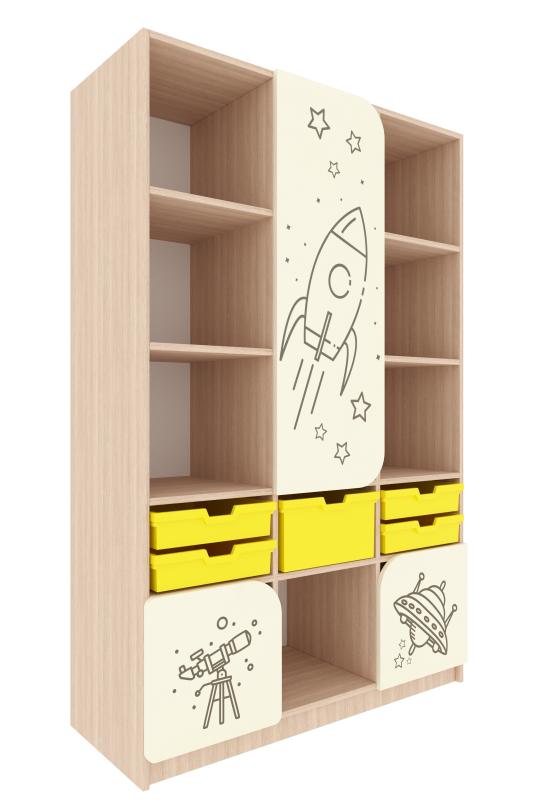 Стінка "Таємничий всесвіт"елемент №1,з полицями,лотками,з фотодруком,для садочків та школи,для дидактичного матеріалу,книг,іграшок,(АЛМАНТ),1036х400х1600 мм.